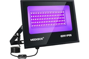 Luce Nera UV,MEEKBOS 60W Faretto UV LED con Spina, IP66 Impermeabile Faro Ultravioletta,385-400nm Black light per Festa,Pittura Fluo,Poster Fluorescente,Bar,Halloween,Party,Discoteca