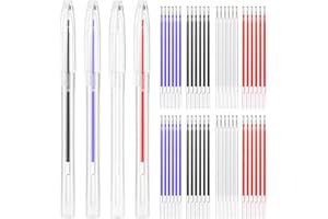 YNKKVRE 4 PCS Heat Erasable Fabric Pens, Quilting Pen Heat Erasable Fabric Marking Pens Heat Erase Empty Pens with 48 PCS Erasable Pen Refills Sewing Marker Pen for Clothes T Shirts Dressmaking Embroidery
