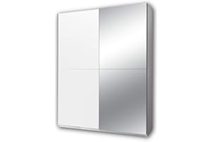 Stella Trading Puls, Armadio elegante con molto spazio e anta con specchio, Armadio versatile ad ante scorrevoli, bianco con specchio, Larghezza, 170 cm
