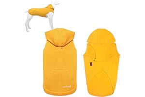 Kickred Dog Hoodies, Dog Coat with Hat & Pocket & Leash Hole, Soft and Breathable Dog Sweater for Medium Large Dogs, Winter Dog Clothes Without Sleeves (Yellow, M)