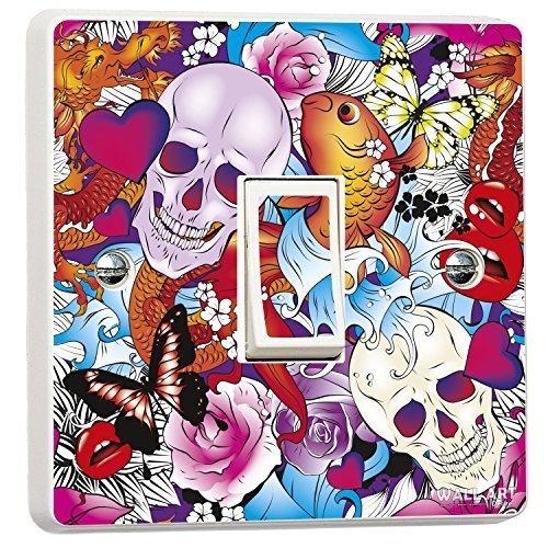 WALL ART DESIRE Skulls & Fish Light Switch Sticker Vinyl Skin cover Graffiti