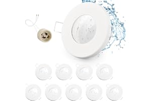 GeyouLux Marco Foco Empotrable Blanco Incl. GU10 Zócalo IP65 Ojos de buey led para techo Hierro Downlight led techo empotrable Para 50MM MR16 Lámparas O Halógena Baño Sala Cocina, 10 Pack, 68mm