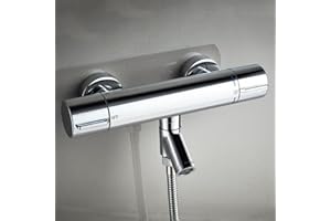 AFUDER Grifos de Ducha Termostáticos 38 ℃ Termostato de Ducha de Bañera Negro G 1/2 "Grifo de Ducha de dos Salidas Grifo de Ducha Termostático Cromado de Latón