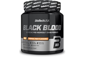 BioTechUSA Black Blood NOX+ | Formula Pre-Allenamento | con Caffeina, Creatina, Tirosina | Senza Zucchero | 340 g | Frutta tropicale