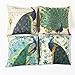 Produktbild Luxbon 4er Set Pfau Peacock dauerhaft Leinen Kissenbezug Wurfkissen Sofakissen Cafe Auto Haus Deko Grün 18 x 18 '' 45x45cm