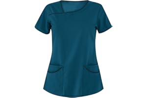 UNHU Damen Pflege Berufskleidung Uniformen Einfarbig V-Ausschnitt Kurzarm Schlupfkasack Frauen Übergröße Kasack Pflege Pflegebekleidung mit Taschen