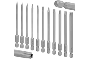 FUNYORD 11-częściowy zestaw wkrętaków magnetycznych Torx o długości 100 mm Torx T6-T40 1/4" magnetyczny sześciokątny trzpień elektryczny bity Torx zestaw narzędzi S2 stal T6, T7, T8, T9, T10, T15, T20, T25, T27, T30, T40