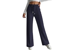 Hotouch Pantalon de jogging baggy pour femme - Couleur unie - Pantalon de loisirs - Pantalon large - Taille haute - Pantalon d'entraînement décontracté en tissu avec taille élastique
