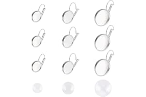 UNICRAFTALE 36 ensembles 3 tailles 12/14/18mm Boucles d'oreilles à levier en acier inoxydable avec base de cabochons Boucles d'oreilles rondes vierges pour la fabrication de bijoux DIY