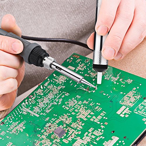 Lötkolben, HoLife Lötset【Neuste Version】60W Lötstation Einstellbarer Temperatur (200°C-450°C) mit 5pcs Eisen Lötspitze, Solder Sucker, Lötkolben Ständer, Lötzinn, Pinzetten für Holz, Brandmalerei,usw (60W 220V) - 8