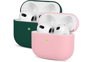 2Stück Kompatibel mit AirPods 3 Generation Hülle 2021, Mocarheri Ultra-dünnes, Silikon Stoßfeste Weiches Schutzhülle für AirPods 3, Voller Schutz für AirPods 3 Case Cover,Rosa/Dunkelgrün