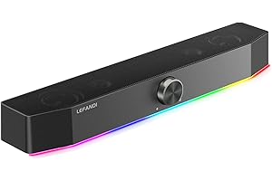 LEFANDI Casse PC, Bluetooth Altoparlanti PC, Stereo Gaming Portatile Cassa Altoparlante Bluetooth, Alimentazione USB, Aux 3.5mm, con Luci a LED, Mini Barra Audio per Computer, Laptop, Smartphone