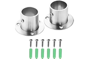 Hicello 2Pcs Stainless Steel Wardrobe Rail Rod Pole Socket End Support Bracket Flange-32mm