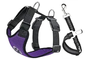 SlowTon uprząż samochodowa dla psa plus pasek łączący, wielofunkcyjny regulowany podwójny oddychający materiał siatkowy podróżny regularna kamizelka uprząż z pasem bezpieczeństwa w pojeździe samochodowym dla psów