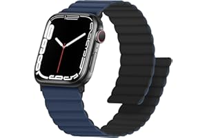 Anlinser Magnetbänder Kompatibel mit Apple Watch Armband 49/46/45/44/42/41/40/38mm, Doppelseitiges Wendbares Silikon-Ersatzband für iWatch Ultra 2 Serie 10/9/8/7/6-1 SE(49/46/45/44,Dunkelblau/Schwarz)