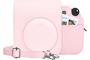 MUZIRI KINOKOO Tasche für Instax Mini 12 Sofortbildkamera, PU Leder Schutzhülle für Instax Mini 12 mit Fototasche - Verstellbarer Schultergurt - Rosa
