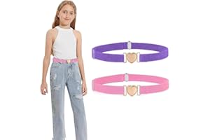 SXCCNW Children's Belt, Elastic Belt for Girls, Heart-Shaped Belt Without Buckle, Adjustable Elastic Belt for Dresses, Jeans, Trousers, Uniform