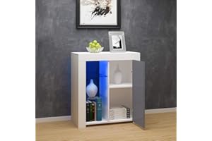 Panana Sideboard Modern Cabinet Matt Body and High Gloss Doors Sideboard 16colors LED Lighted LxWxH 29.53x15.78x32.68inch (Grey)