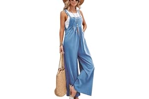 SotRong Latzhose Damen Weite Bein Schlag Jumpsuit mit Tasche Loose Fit Baggy Playsuits Sommer Boho Strampler Ärmellos Riemchen Overalls Casual Adjustable Bib Pants