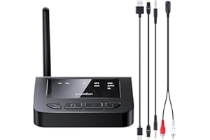 aptX LL Émetteur Bluetooth TV - SOOMFON Transmetteur Audio Bluetooth 5.0 avec Réglage du Volume, Adaptateur Bluetooth pour Téléviseur/PC, aptX Low Latency, portée Ultra-Large, Aux/RCA/Optique