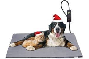 Toozey Tappetino Riscaldante per Cani e Gatti Tappeto Riscaldante per Animali Domestici Elettrico Regolabile Timer e per Temperatura per Cani e Gatti Neonati/Piccoli/Anziani, Grigio - XL (90 * 60cm)