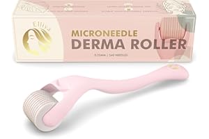 Elliya Rosa Derma Roller mit 0,25 mm Titan-Nadeln - Gesichtspflege- und Hautpflegewerkzeug mit Etui - Microneedling-Roller für glatte Haut - Hautpflegeroutine für Zuhause