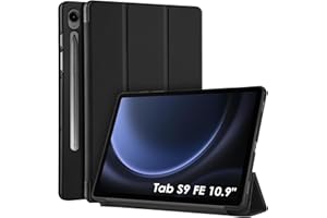 WD&CD Etui kompatybilne z Samsung Galaxy Tab S9 FE 10,9", etui ochronne, ultracienka skóra PU, kompatybilna z Galaxy Tab S9 FE 10,9", z funkcją podstawki i automatycznym uśpieniem/budzeniem, czarne