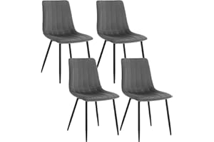 ‎KLIHOME Klihome Esszimmerstühle 4er Set, für Schlafzimmer Küche Wohnzimmer, Küchenstühle gepolstert mit Rückenlehne Metallbeinen, Sitzfläche aus Samt, Dunkelgrau