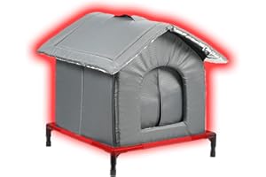 FLYIFE Maison Chaude pour Chat Extérieur – Niche Isolée Imperméable Hiver avec Pieds Surélevés et Poignée de Transport, Abri Anti-Froid pour Chats d’Extérieur au Jardin ou Cour (Grey,Size S)