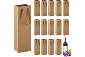 EMAGEREN 15 bolsas para botellas de vino, bolsas de regalo de papel kraft con asa, bolsas de regalo reciclables para Navidad, cumpleaños, inauguración de la casa y fiestas