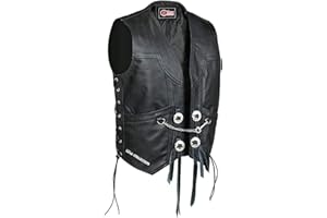 Lesa Collection New Mens Real Leather Motorcycle Biker Waistcoat/Vest with Chain