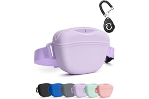 heouvo Dog Treat Pouch with Training Clicker, Upgrade Stronger Magnetic Closure to Avoid Spilling, 1.67 Cup Silicone Treat Bag Fanny Pack with Waist Belt for Pet Training Walking (Voilet)