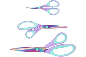 Uaugulft Schere, scharfe Titan-Beschichtungsklingen, weicher Griff, Mehrzweckschere, 3er-Set, geeignet für Familien, Büro und Schule, Lila Grün