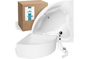 Calmwaters® Eckbadewanne Komplettset 140x140 cm mit Wannenträger & Ablaufgarnitur, Acrylwanne Original, Duowanne für 2, Sitzbadewanne, Set Badewanne komplett, Eckwanne 140 x 140, Weiß, 99000089