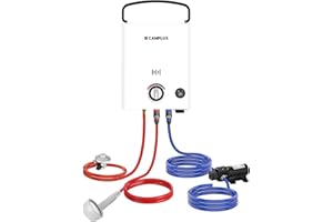 CAMPLUX First 5L Chauffe-Eau à Gaz Portable avec Pompe à Eau, Butane (28-30 mbar)/ Propane (37 mbar), pour Douche Extérieure/Camping/Caravaning, F5 Pro