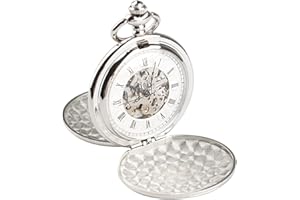 Tiong Double Hunter Mechanical Pocket Watch Full Luxury Silver Color Men Women Stylish Retro FOB Hand Wind Groom Groomsmen Wedding Pocket Watches Gift with Box