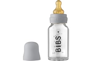 BIBS Baby Glass Bottle, Vermindert Koliken, Runder Sauger aus Naturkautschuklatex, Unterstützt das Stillen. Hergestellt in Dänemark, Complete Set - 110 ml, Cloud