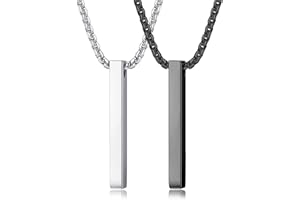YADOCA YAODCA Hommes Colliers en Acier Inoxydable Argent et Noir Bar Pendentif Collier pour Hommes Femmes Couples Colliers Hommes Chaîne Collier