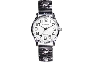 JewelryWe Uhren Damen Edelstahl Elastisch: Vintage Boho Analog Quarz Armbanduhr Frauen Edelstahl Stretch Armband Uhr mit ultraklaren großen arabischen Zahlen Zifferblatt