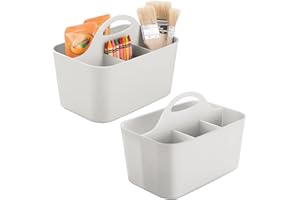mDesign caisson de bureau portable (lot de 2) – organiseur de bureau pour ustensiles de bricolage et de couture – boite de rangement en plastique pour stylos, boutons, ciseaux et peinture – gris clair