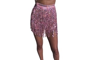 YUHYTOP Damen Rock Pailletten Quasten Rock Bauchtanz Kostüm Bauchtanz Mini Rock für Damen Fransenrock Rock für Hüftschal Club Kostüm Festival Outfit Wrap Fransen Röcke für Frauen und Mädchen