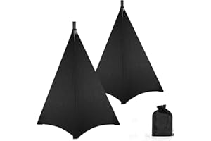 BQKOZFIN 2 Packs Speaker Stand Cover with 360 Degree Cover, Floor Speaker Tripod Scrim Cover Universal Dj Light Speaker Stand Skirt for Weddings Banquets Events, Home (Black)