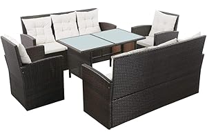 ‎FESTNIGHT Festnight Garten-Sofagarnitur 5-TLG. Gartensofa Polyrattan Gartenm?Bel Lounge Set Gartengarnitur inkl. Sofa Couchtisch Sessel Kissen und Polster für Garten Terrasse Balkon Braun