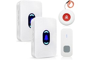 DAYTEE Daytech Wireless Caregiver Pager, Call Button for Elderly, Personal Alert 120m Working Range for Patient/Elderly/Disabilities at Home/Hospital with 2 Plug-in Receivers, 2 Call Button