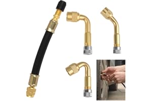 unillea Rallonge de Valve de Pneu 1pc, Adaptateur en Cuivre Pur pour Voiture, Moto et Scooter, Valve Angulaire 45°, 90°, 135° et Flexible 125mm pour Gonflage Rapide de Pneus