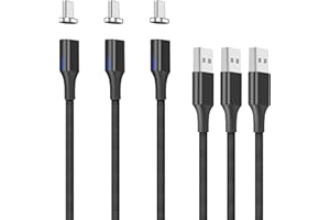 NetDot Gen10 USB-C nylonowy magnetyczny kabel do szybkiego ładowania z boczną diodą LED, kompatybilny z urządzeniem typu C (2 m/3 opakowanie, czarny)