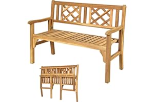 ‎RELAX4LIFE RELAX4LIFE Klappbare Gartenbank, Holzbank mit Armlehnen, Sitzbank aus Akazienholz, Bank bis zu 320 kg belastbar, Parkbank für 2-3 Personen, 120 x 56 x 90 cm, für Terrasse & Balkon & Garten, Natur