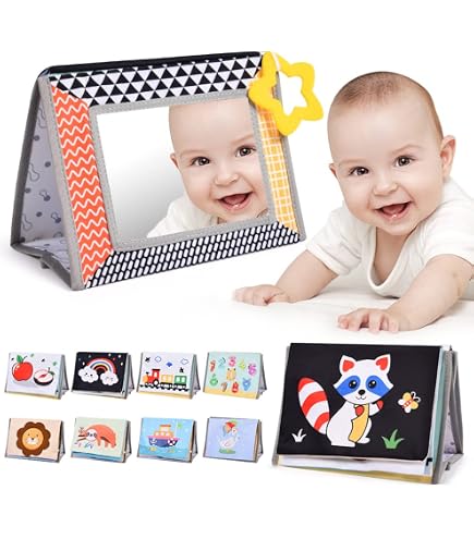 Aolso Miroir Bébé Eveil Jouet avec Miroir Pliable et Amusant Jouet d'Éveil Bébé, Jouet Éducatif pour Enfant 0-12 Mois