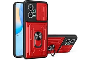COMAKU Funda para Xiaomi Redmi 12 4G, Militar TPU+PC Bumper Antigolpes Carcasa Rugged Caso, con Ranura de Tarjeta Tapa Deslizante y Anillo Soporte - Rojo