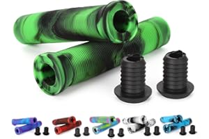 ALUSCOTA Puños para patinete – 145 mm – Puños para manillar de bicicleta – Puños de manillar de color mixto para Stunt Scooter BMX MTB Bike (verde/negro)